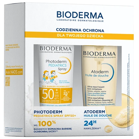 Bioderma Набір щоденного захисту для вашої дитини, спрей, від 12 місяців, SPF 50+, 200 мл + олійка для ванни, 200 мл: ціни та характеристики