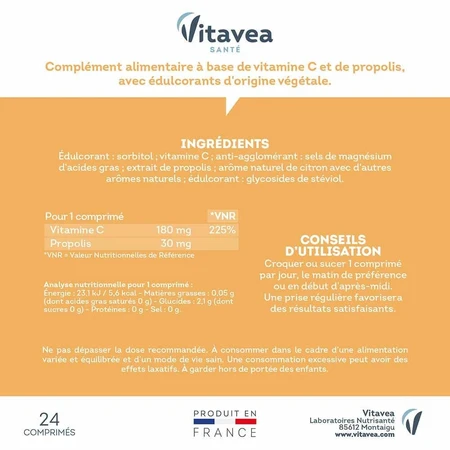 Vitavea Santé Вітамін С + прополіс Резистентність 24 жувальні таблетки: ціни та характеристики