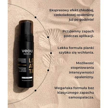 Veoli Botanica Love At First Tan, экспресс-бронзирующая пена с веганской DHA, эритрулозой и экстрактом янтаря, Cocoa Kiss, 200 мл: цены и характеристики