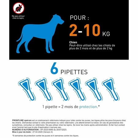 Frontline Spot-on Dog 2-10 кг 6 пипеток 0,67 мл: цены и характеристики