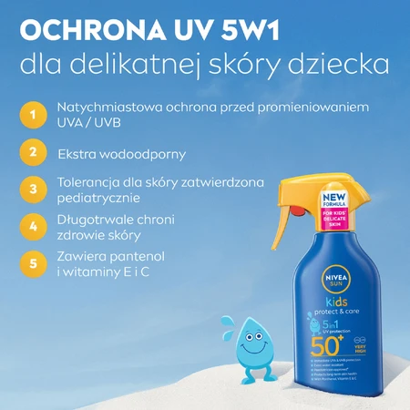 Nivea Sun Kids Protect & Care 5в1, сонцезахисний спрей для дітей, SPF 50+, 270 мл: ціни та характеристики