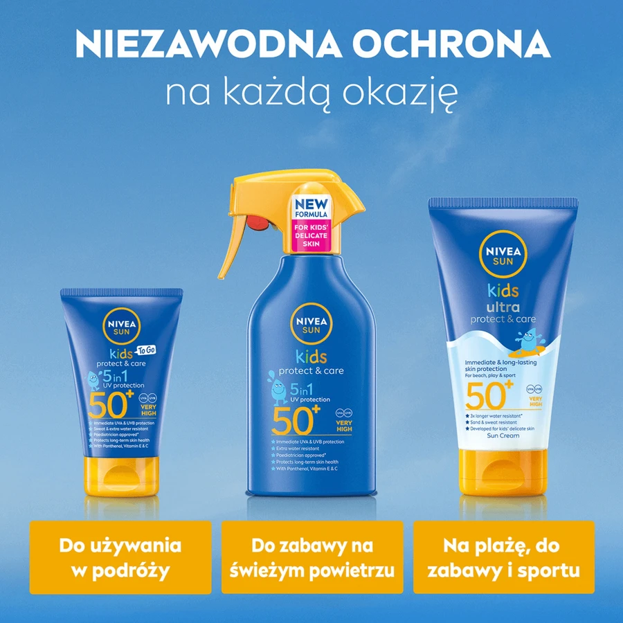 Nivea Sun Kids Protect & Care 5в1, сонцезахисний спрей для дітей, SPF 50+, 270 мл: ціни та характеристики