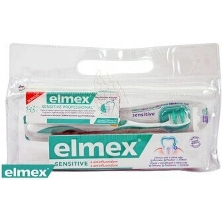 Набор Elmex Sensitive в дорожной сумке 1×1 набор, зубная паста 75 мл + зубная паста 20 мл + зубная щетка: цены и характеристики