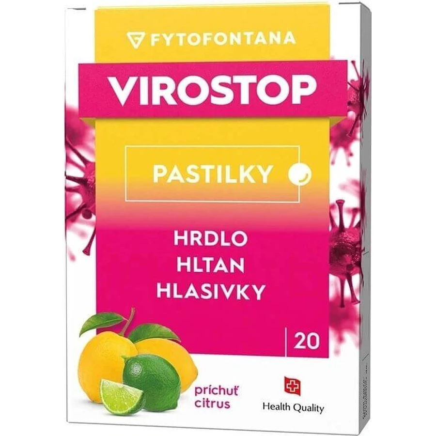 VIROSTOP Lozenges - цитрусовые 1×20 шт, пищевая добавка для горла, глотки и голосовых связок: цены и характеристики