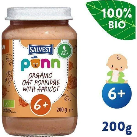 SALVEST Põnn BIO Абрикосы с овсяными хлопьями 1×200 г, фруктовая закуска: цены и характеристики