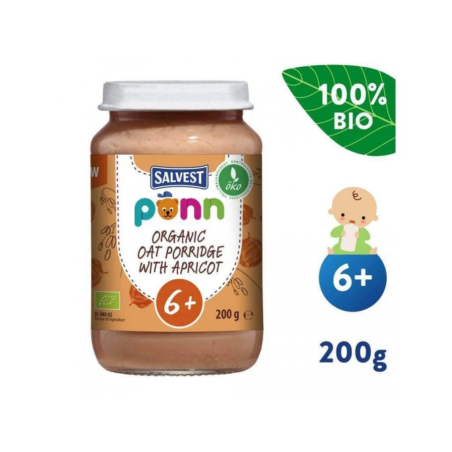 SALVEST Põnn BIO Абрикосы с овсяными хлопьями 1×200 г, фруктовая закуска: цены и характеристики