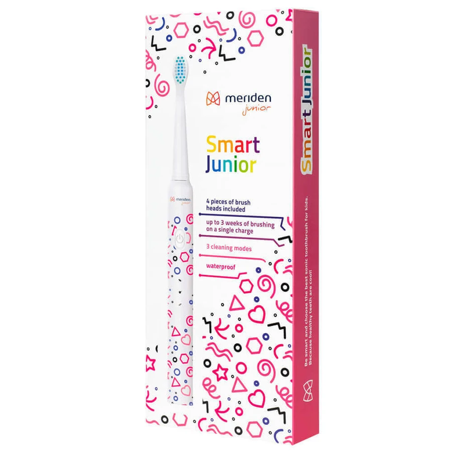 Meriden Smart Junior Pink, звукова зубна щітка для дітей, рожева, від 5 років, 1 штука + змінні насадки, 4 штуки: ціни та характеристики