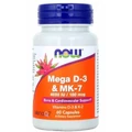 Now Foods Mega D-3 & Mk-7, витамины D3 и K2, 60 капсул