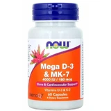 Now Foods Mega D-3 & Mk-7, витамины D3 и K2, 60 капсул