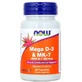 Now Foods Mega D-3 & Mk-7, витамины D3 и K2, 60 капсул