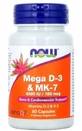 Now Foods Mega D-3 & Mk-7, витамины D3 и K2, 60 капсул