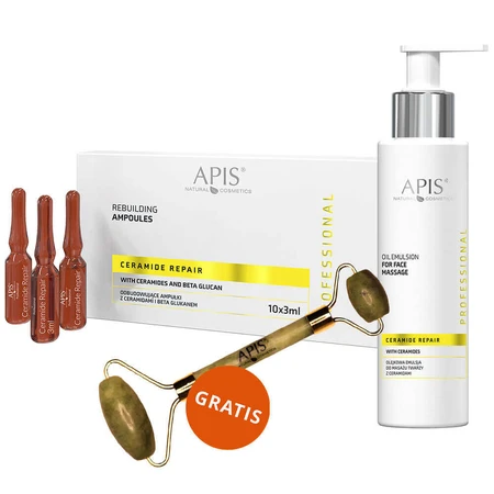 Apis Professional Ceramide Repair, відновлювальні ампули з керамідами та бета-глюканом, 10 х 3 мл + масляна емульсія для масажу обличчя, 150 мл + масажер для обличчя безкоштовно: ціни та характеристики