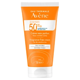 Avene Sun, крем для захисту обличчя, без віддушок, для сухої та чутливої шкіри, SPF 50+, 50 мл + лосьйон після засмаги, для дорослих та дітей від 2 років, 50 мл безкоштовно