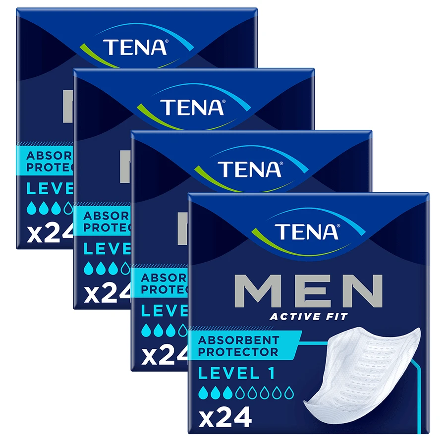 Набір Tena Men Active Fit, анатомічні устілки для чоловіків, рівень 1, 4 x 24 штуки: ціни та характеристики
