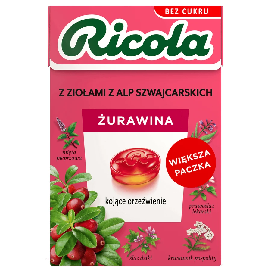 Ricola Cranberry, швейцарские травяные конфеты, без сахара, 40 г.: цены и характеристики