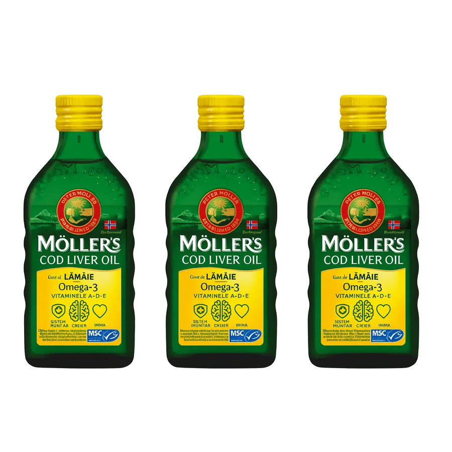 Möller's, Рыбий жир с омега-3 с лимонным вкусом, 3 х 250 мл: цены и характеристики