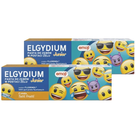 Набір Elgydium Junior Emoji, паста для копіювання з гелем, Tutti-frutti, 7-12 ані, 2 х 50 мл: ціни та характеристики
