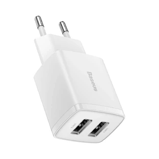Baseus Компактное сетевое зарядное устройство 2x USB 10,5 Вт белый (CCXJ010202)