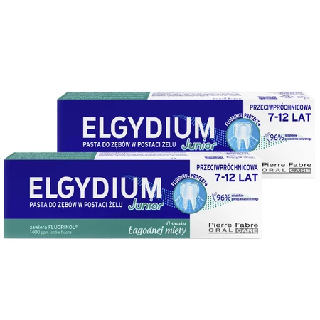 Набор Elgydium Junior, паста для детей в форме геля для детей 7-12 лет, mentă ușoară, 2 x 50 мл: цены и характеристики