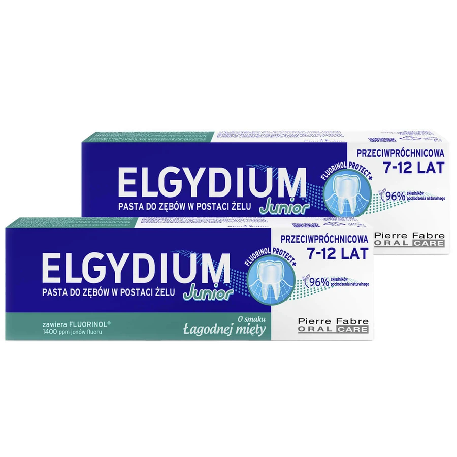 Набор Elgydium Junior, паста для детей в форме геля для детей 7-12 лет, mentă ușoară, 2 x 50 мл: цены и характеристики