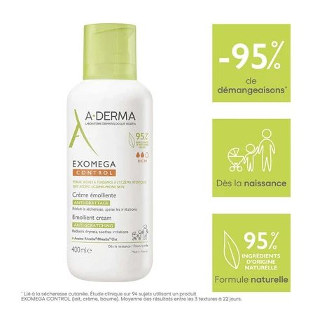 A-Derma Exomega Control Пом'якшувальний крем проти свербежу Суха шкіра, схильна до атопічної екземи 400мл: ціни та характеристики
