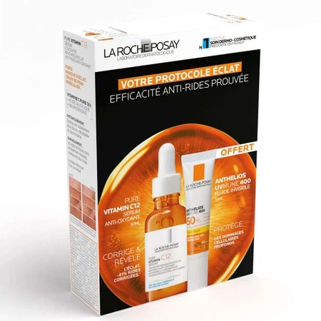 Подарунковий набір La Roche-Posay Toleriane Сироватка для обличчя проти зморшок C12 + Сонцезахисний крем Anthelios SPF50+ 45 мл: ціни та характеристики