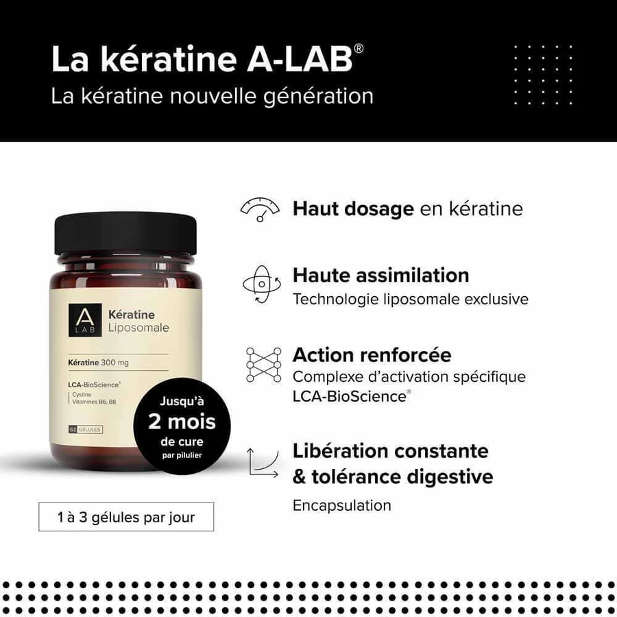 A-LAB Кератин ліпосомальний 300 мг Краса волосся Зміцнені нігті 63 капсули: ціни та характеристики