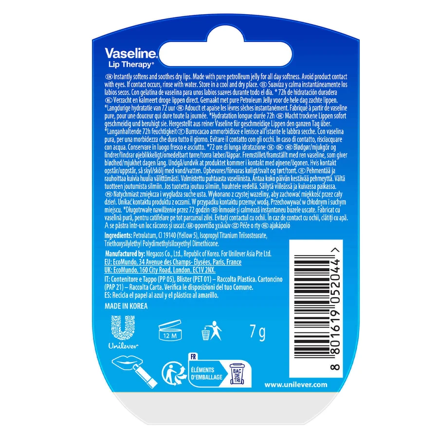 Вазеліновий бальзам для губ Vaseline Lip Therapy Original, бальзам для губ, 7 г: ціни та характеристики
