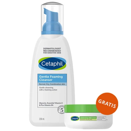 Cetaphil, spumă ușoară de curățare facială, ten normal, uscat și mixt, 236 мл + cremă hidratantă facială cu acid hyaluronic, cremă de noapte, 48 ml gratuit: цены и характеристики