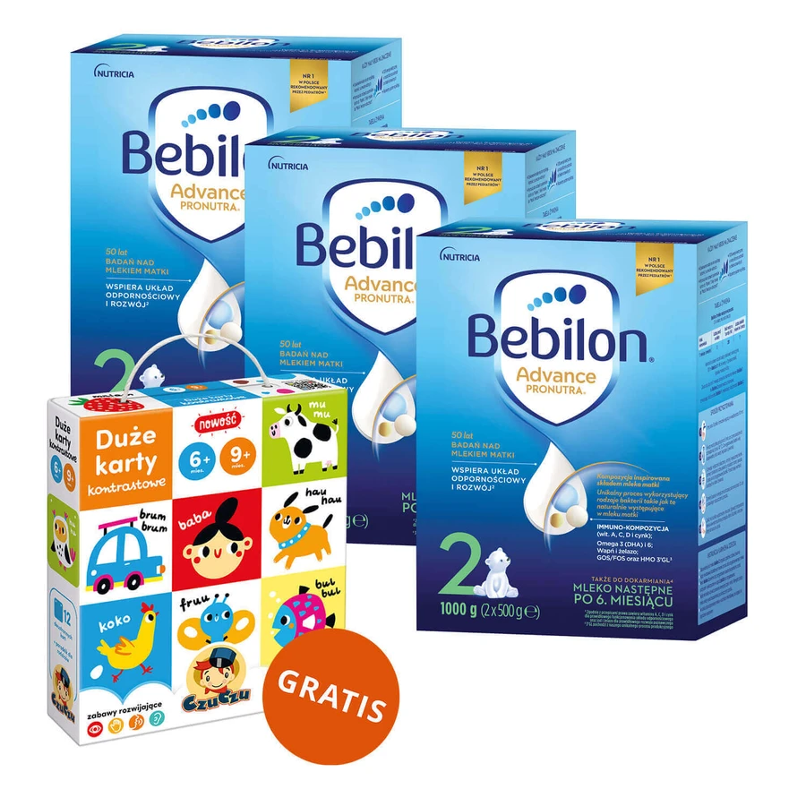 Набор Bebilon Advance Pronutra 2, lapte de continuare, peste 6 luni, 3 x 1000 г + CzuCzu, carduri de contrast mari gratuit: цены и характеристики