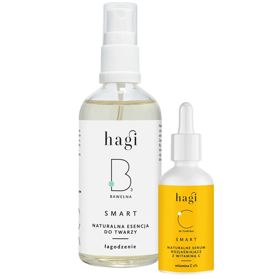 Набор Hagi Smart C, ser natural de iluminare cu vitamina C 2%, 30 мл + Smart B, esență facială naturală cu bumbac, calmantă, 100 мл pentru 1 penny: цены и характеристики
