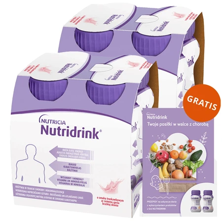 Набір напоїв Nutridrink, поживна формула, полуничний смак, 8 х 125 мл + буклет з рецептами безкоштовно: ціни та характеристики