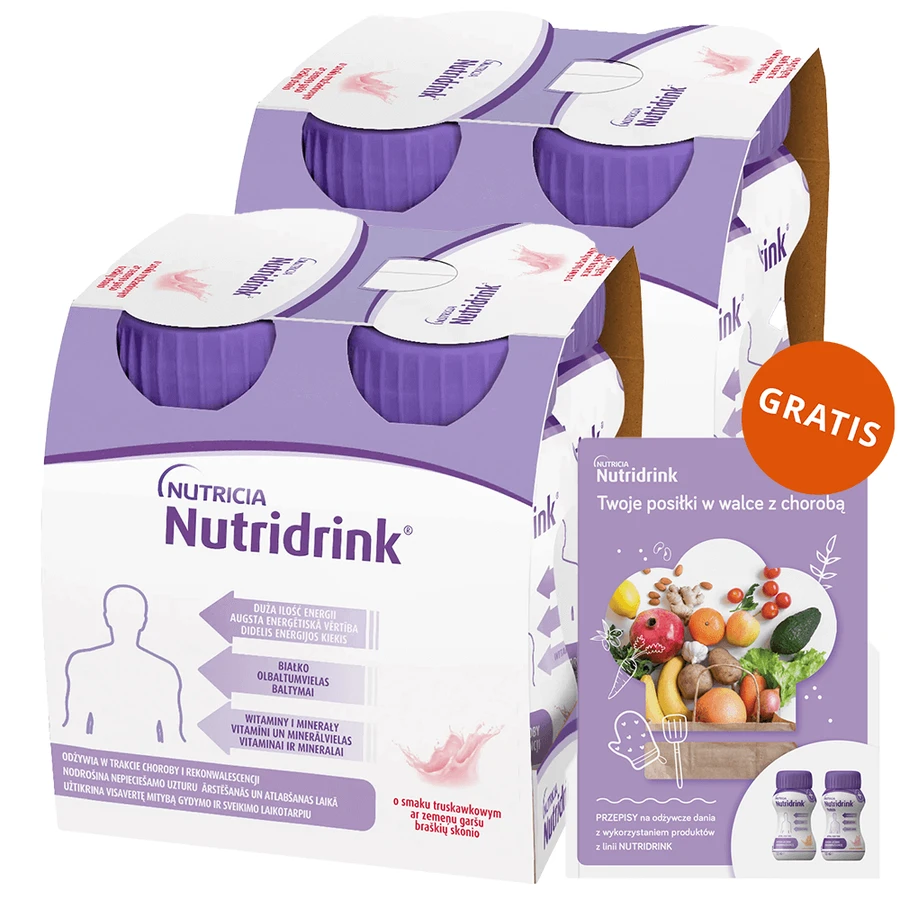 Набір напоїв Nutridrink, поживна формула, полуничний смак, 8 х 125 мл + буклет з рецептами безкоштовно: ціни та характеристики