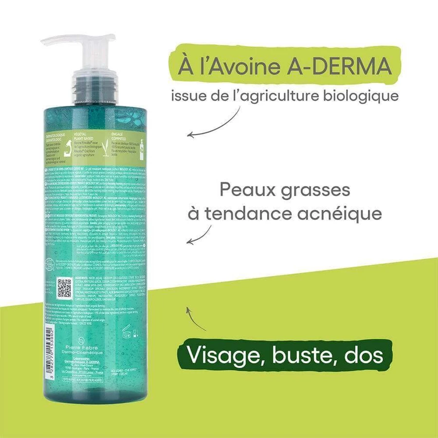 A-Derma Biologie AC Organic Очищуючий гель для жирної та вугрової шкіри 400 мл: ціни та характеристики