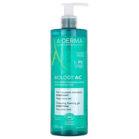 A-Derma Biologie AC Organic Очищуючий гель для жирної та вугрової шкіри 400 мл: ціни та характеристики