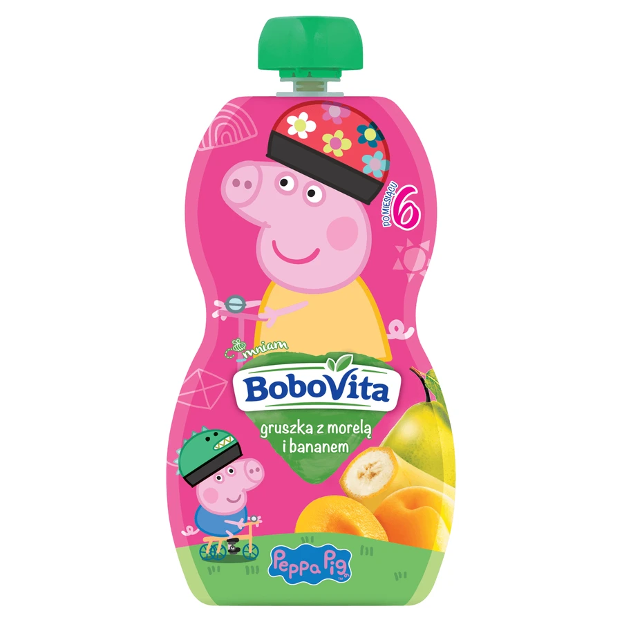 Набір BoboVita Peppa Pig Мус у тюбику, груша з абрикосом та бананом, після 6 місяців, 4 х 100 г + картки з пам'яттю, 24 безкоштовно: ціни та характеристики