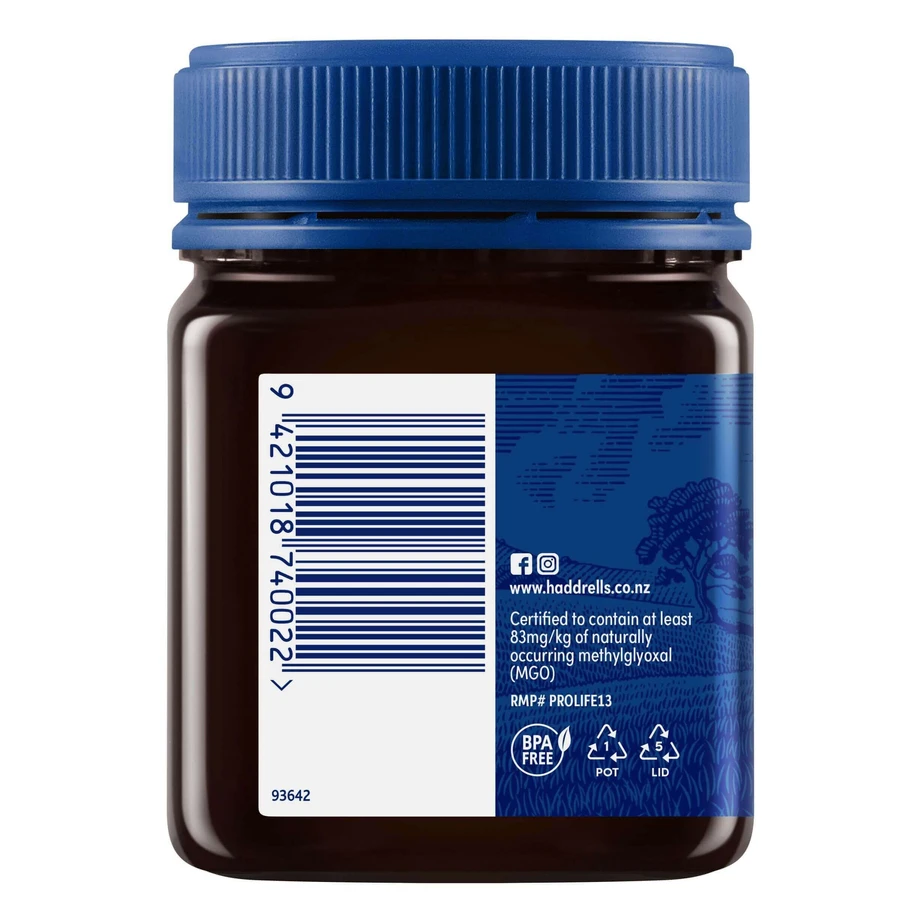 Мед Haddrell's, Manuka UMF 5+ MGO 83+, 250 г: ціни та характеристики