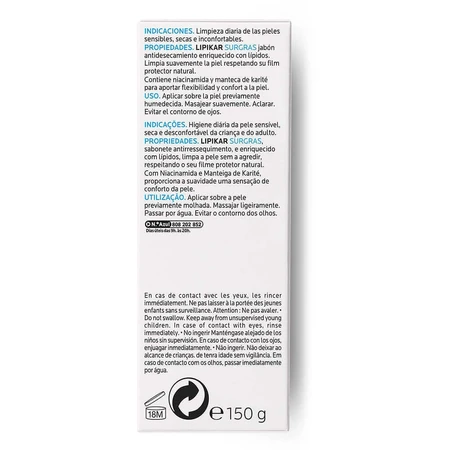 La Roche-Posay Lipikar Surgras ліпідно-поновлюючий очищувальний хліб для чутливої шкіри 150г: ціни та характеристики