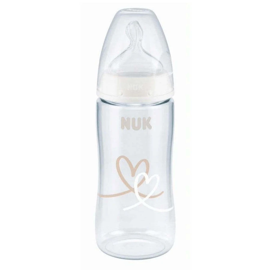 Nuk First Choice+ з терморегулятором Силіконова дитяча пляшечка розмір M Серце від 0 до 6 місяців 300 мл: ціни та характеристики