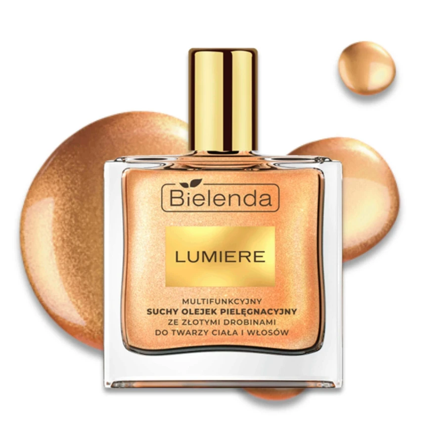 Bielenda Lumiere, багатофункціональна суха олія для догляду за обличчям, тілом та волоссям з частинками золота, 50 мл: ціни та характеристики