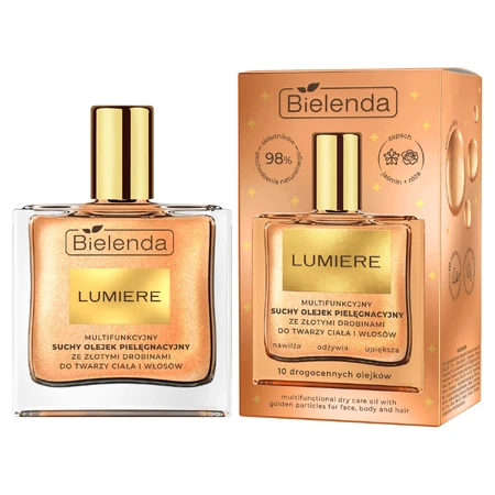 Bielenda Lumiere, багатофункціональна суха олія для догляду за обличчям, тілом та волоссям з частинками золота, 50 мл: ціни та характеристики