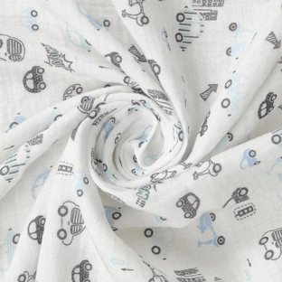BabyMatex, Муслиновое обертывание Muslin Design, 80 см x 120 см, белый с машинками