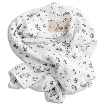 BabyMatex, Муслиновое обертывание Muslin Design, 80 см x 120 см, белый с машинками: цены и характеристики