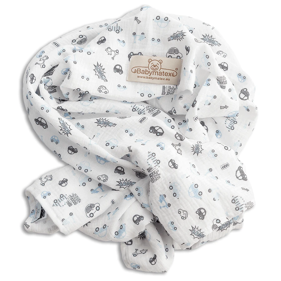 BabyMatex, Муслиновое обертывание Muslin Design, 80 см x 120 см, белый с машинками: цены и характеристики