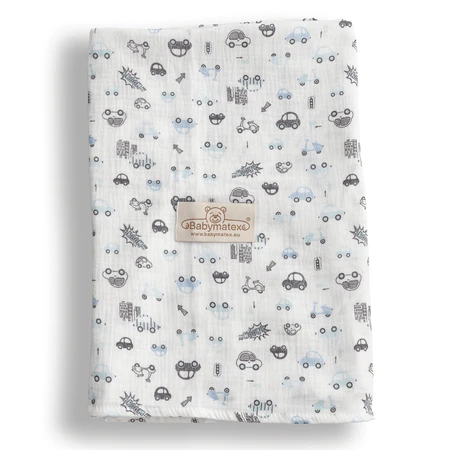 BabyMatex, Муслиновое обертывание Muslin Design, 80 см x 120 см, белый с машинками: цены и характеристики