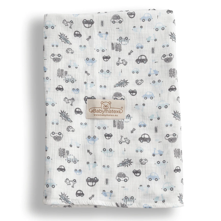 BabyMatex, Муслиновое обертывание Muslin Design, 80 см x 120 см, белый с машинками: цены и характеристики