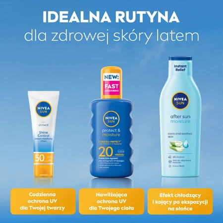 Набір Nivea Sun UV Face Q10 Anti-Age, антивіковий сонцезахисний крем, SPF 50, 50 мл + зволожуючий сонцезахисний спрей, SPF 20, 200 мл + безкоштовна пляжна сумка: ціни та характеристики