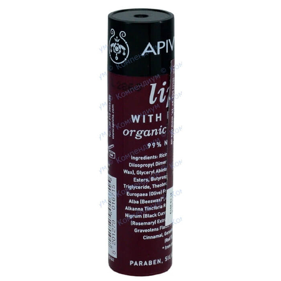 Бальзам для губ Apivita с черной смородиной, органическим пчелиным воском и оливковым маслом 4,4 г: цены и характеристики