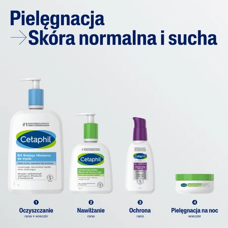 Cetaphil EM, Emulsie micelară pentru curățarea pielii sensibile, pentru întreaga familie, 1000 ml + Cremă hidratantă pentru față cu acid hyaluronic, cremă de noapte, 48 ml gratuit: цены и характеристики