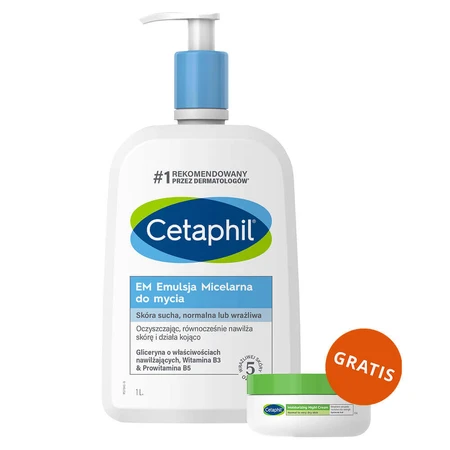 Cetaphil EM, Emulsie micelară pentru curățarea pielii sensibile, pentru întreaga familie, 1000 ml + Cremă hidratantă pentru față cu acid hyaluronic, cremă de noapte, 48 ml gratuit: цены и характеристики